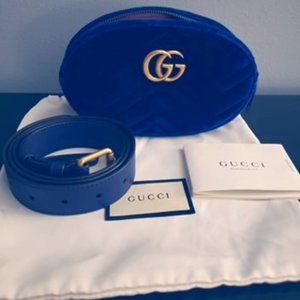 Gucci Marmont Small Blue Velvet Belt Bag NWT